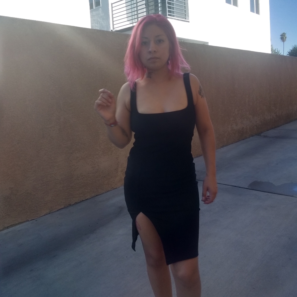 NWOT White Fox midi slit black dress